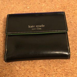 Black Leather Kate Spade Wallet with Green Details